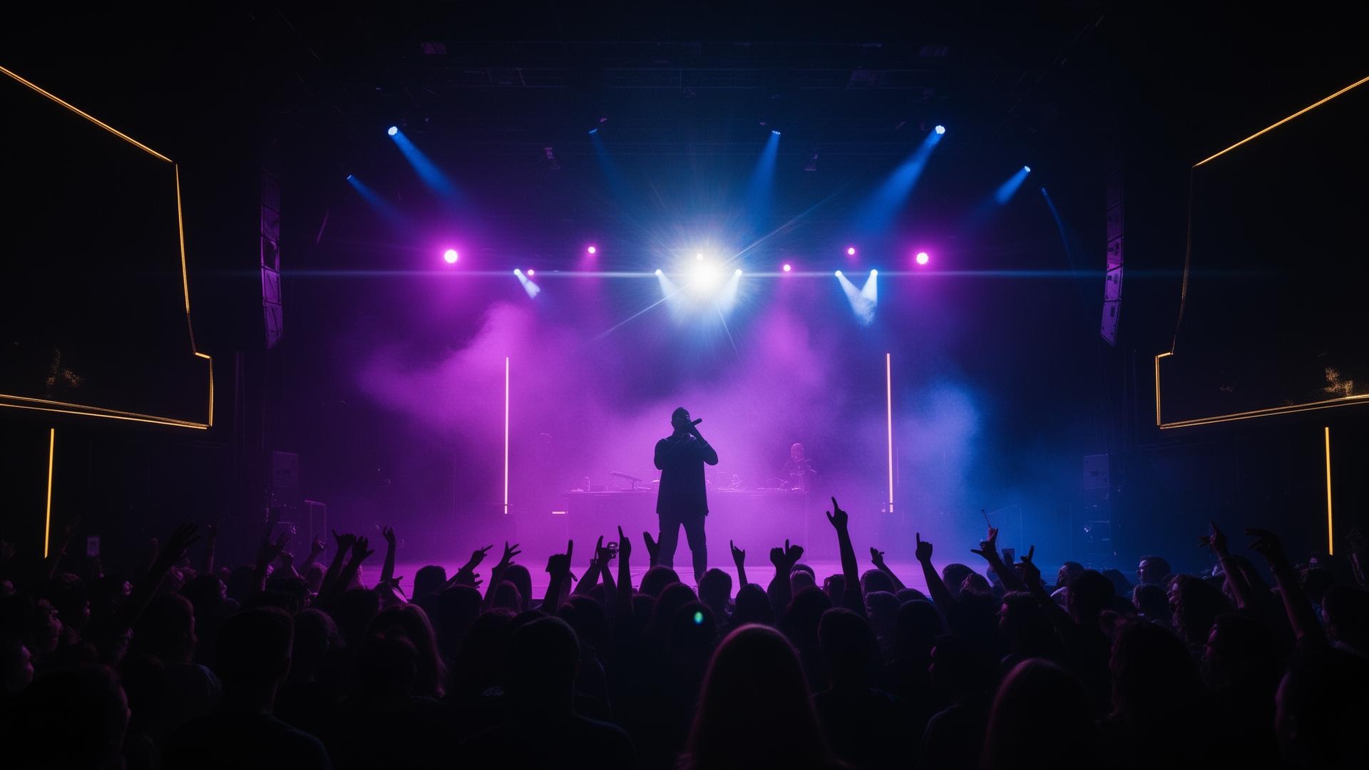 Live concert with electric purple stage lights